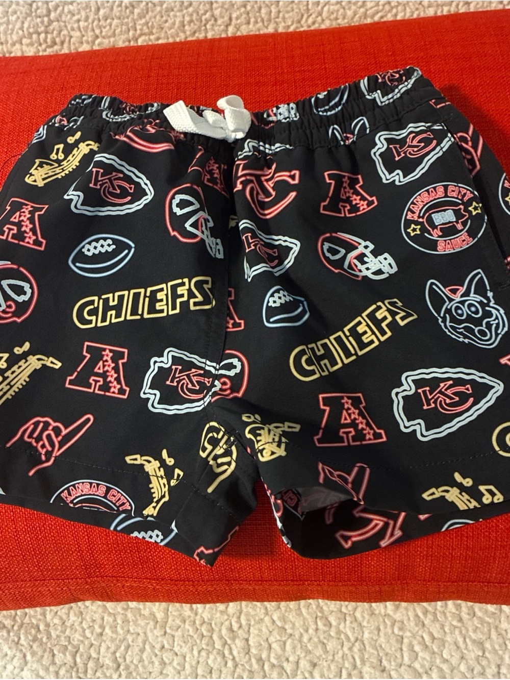 chubbies Black Kids' Chiefs Logo Shorts with Red and Yellow Accents